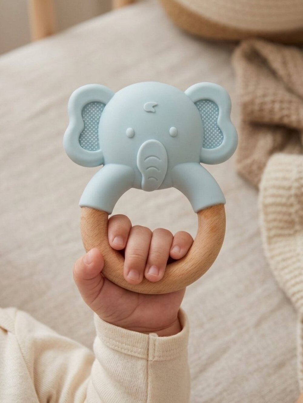 Tookytoy Wooden Elephant Teether - Eco-Friendly Montessori Baby Toy